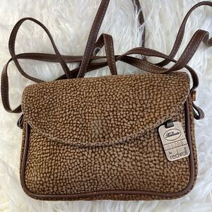 Borbonese Redwall vintage brown suede crossbody bag